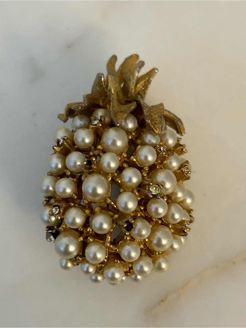 Designer Gold Pearl Pineapple Brooch